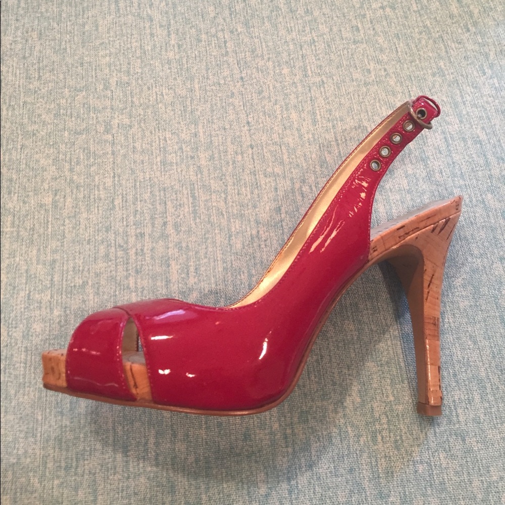 Guess, size 6 red patent leather sling back heels. - Picture 4 of 5